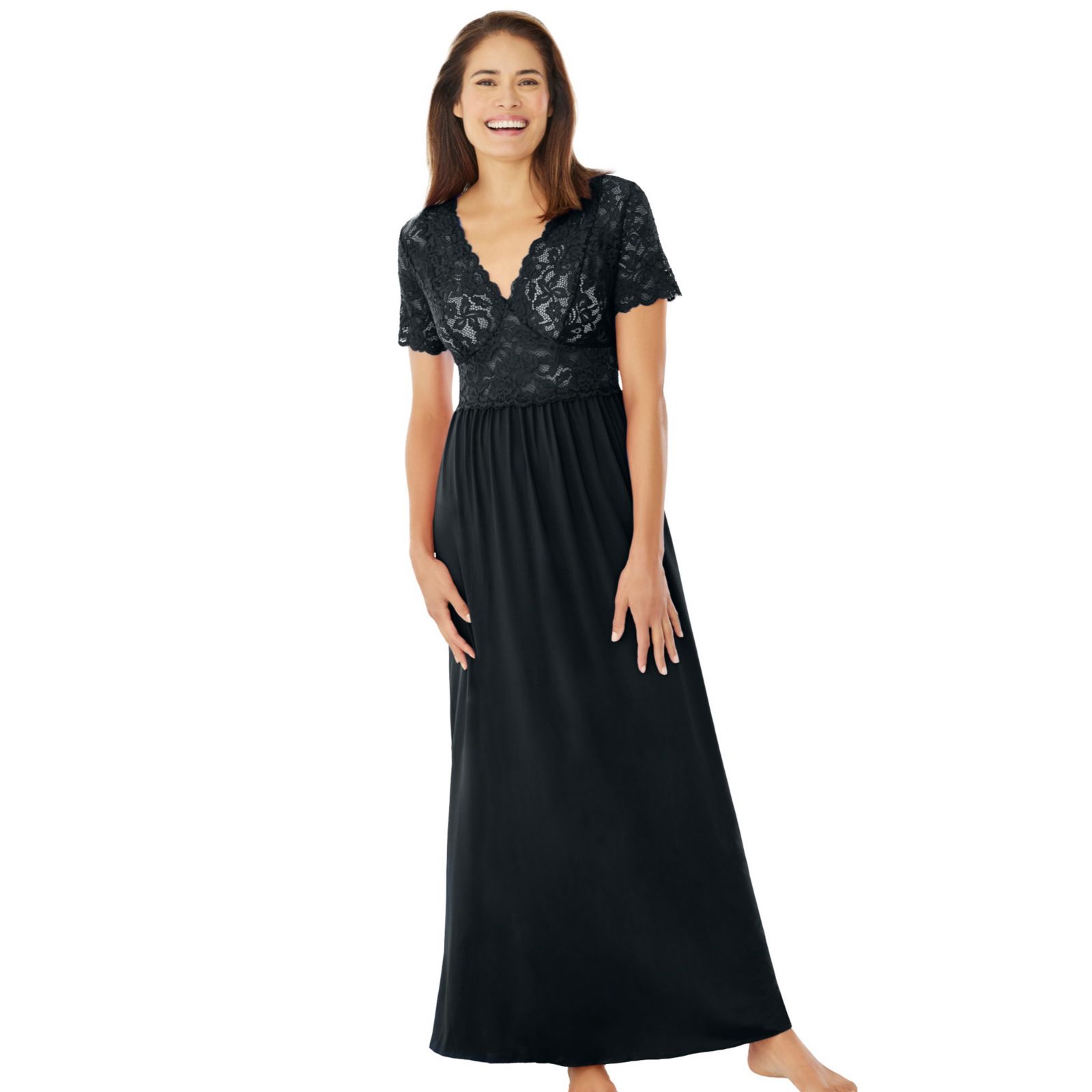 Amoureuse Women's Long Lace Top Stretch Knit Gown