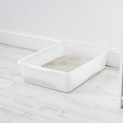 IRIS Large Open Top Cat Litter Tray, Sturdy Comfortable Open Air Senior Cat Kitty Rabbit Bunny Litter Pan Indoor, Pearl