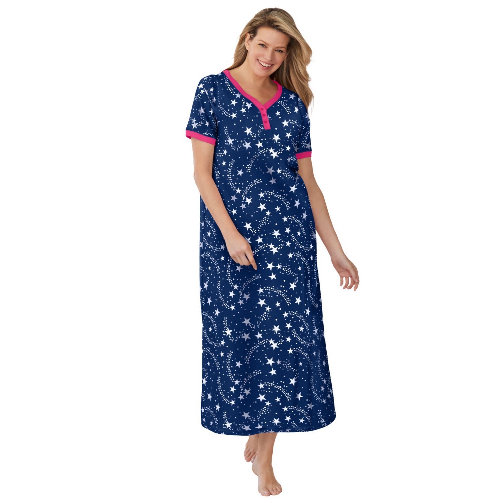 Dreams & Co. Women's Long Henley Sleepshirt