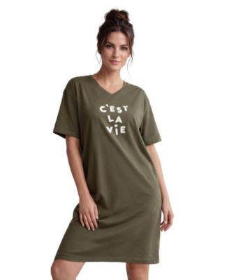 Женская ночная рубашка ellos Cotton Spanex Jersey V-Neck с коротким рукавом
