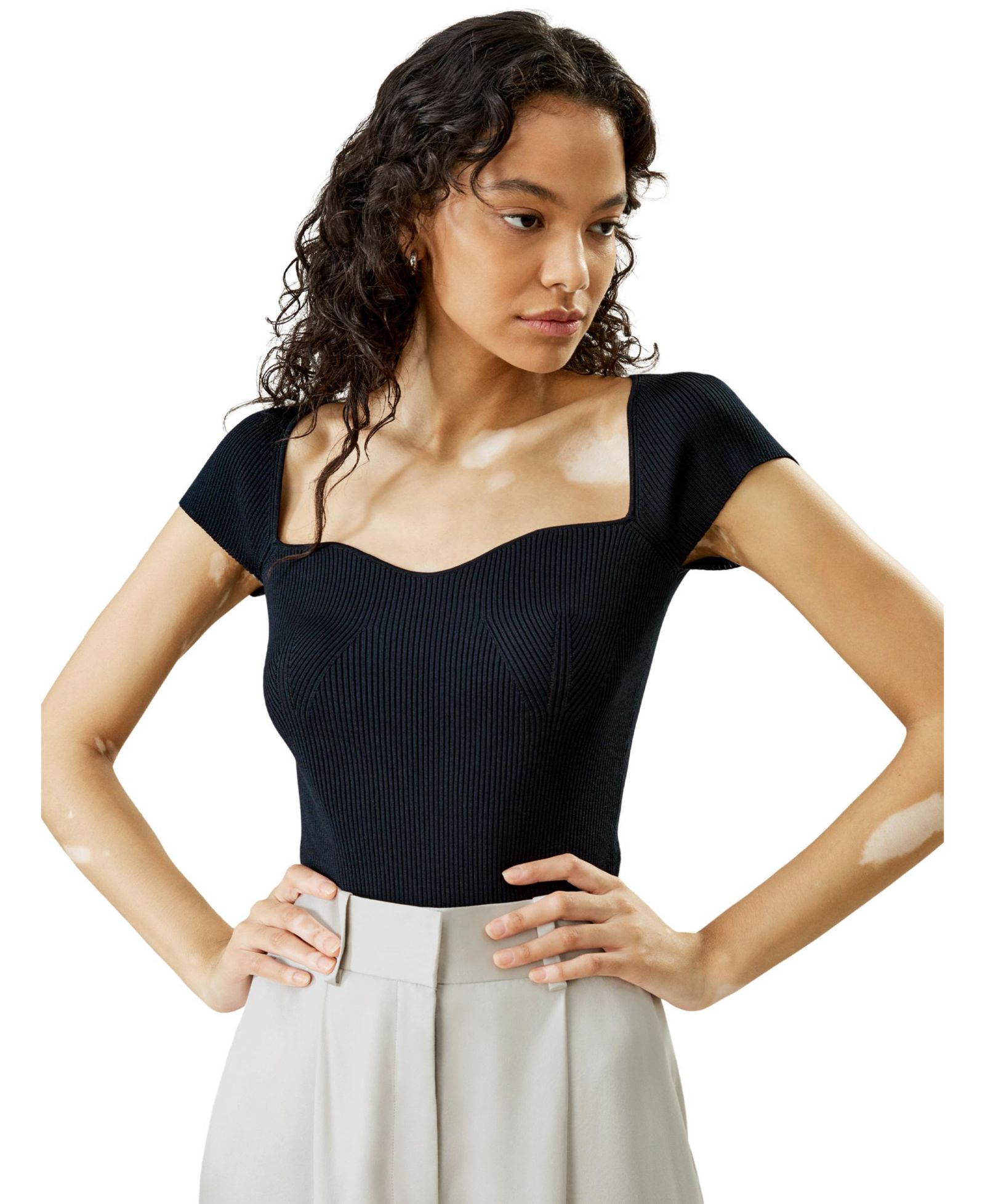 LILYSILK Women's Sweetheart Neck Ribbed Silk Knit Top