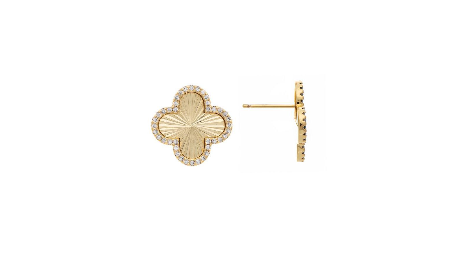 Satin Finish Cubic Zirconia Flower Stud Earrings