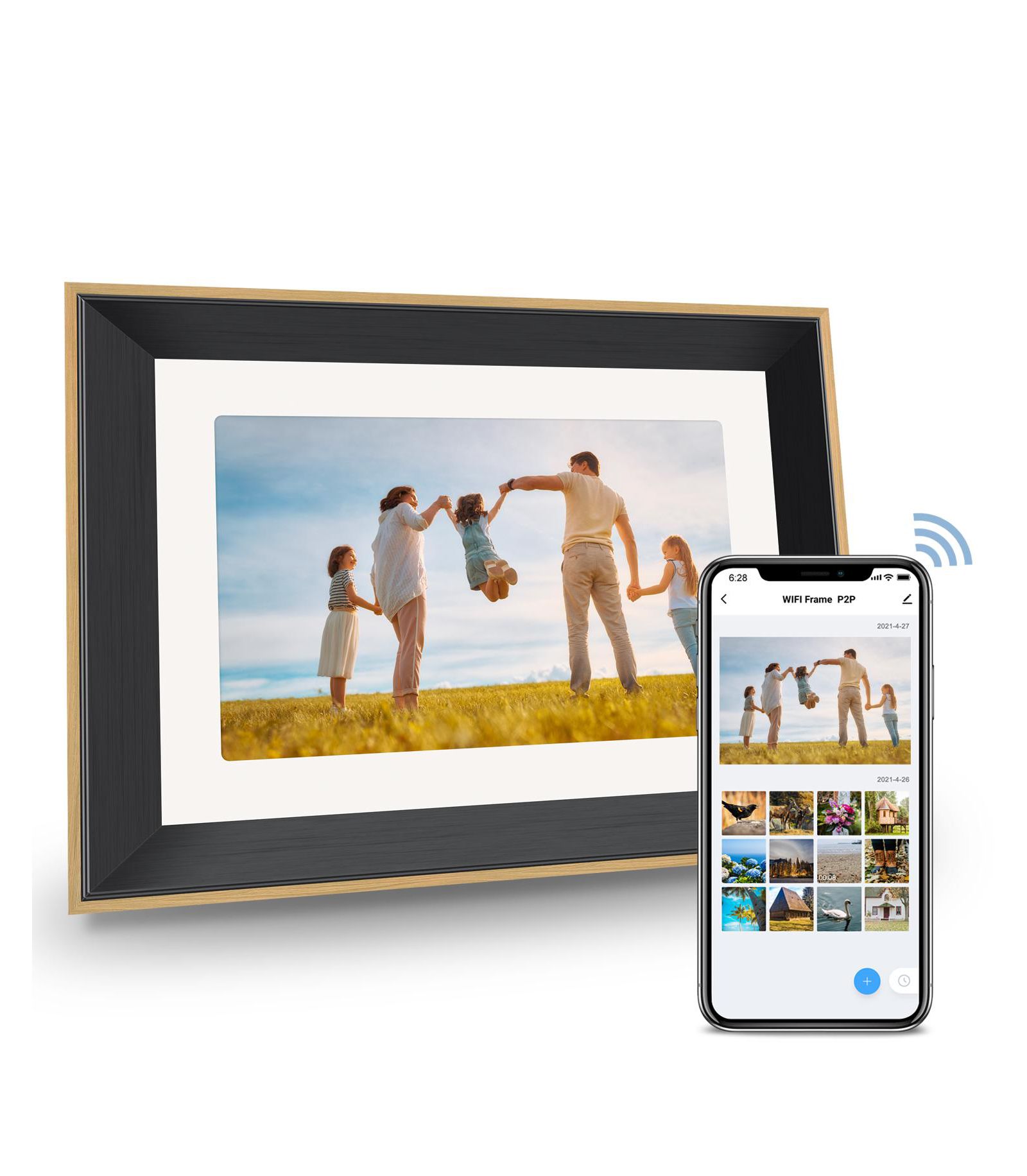 Eco4Life 10.1" WiFi Digital Photo Frame with Photos/Videos sharing - with Wood Frame