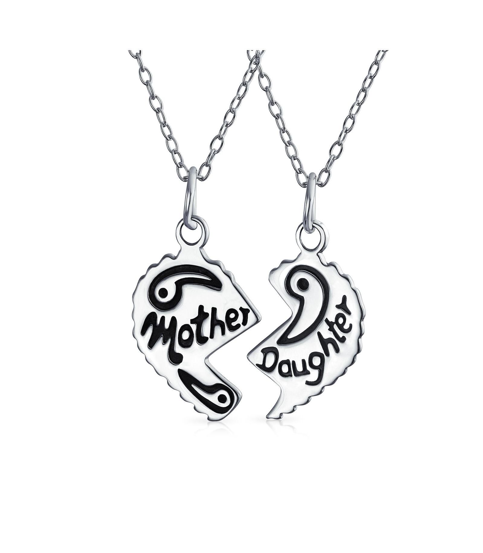 Bling Jewelry 2 Split Heart Break Apart Puzzle Word Pendant Necklace .925 Sterling Silver