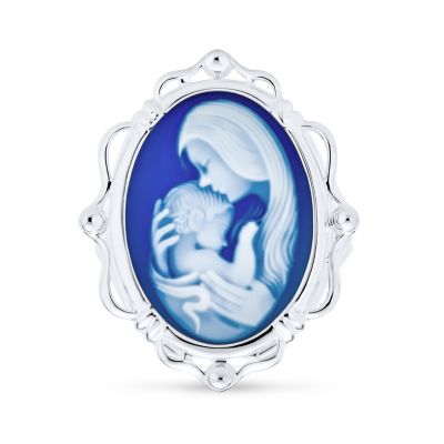 Кольцо Bling Jewelry Loving Mother and Child Oval Blue Cameo Statement.925 Sterling Silver