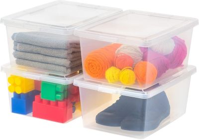 IRIS USA 17 Qt Clear Storage Box, BPA-Free Plastic Stackable Bin with Lid, 4 Pack, Containers to Organize Shoes and Closet Shelves