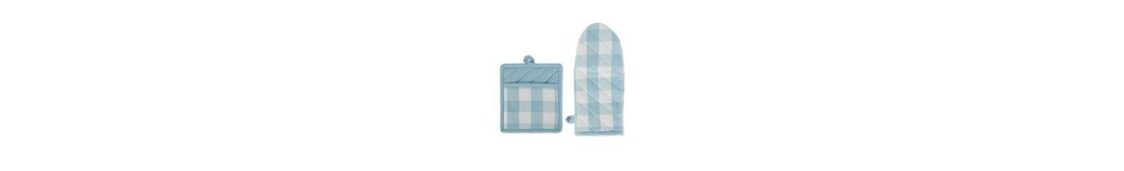 Design Imports Набор для кухни Buffalo Check, прихватка и рукавица для духовки, белый и голубой, 2 предмета
