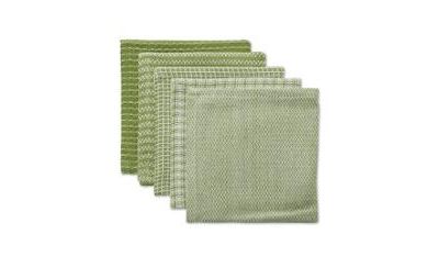 Design Imports Everyday Kitchen Collection Assorted Dishcloth Set, 12x12", Antique Green, 5 Count