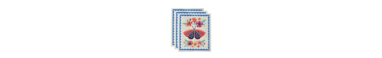 Кухонная салфетка Design Imports Swedish Butterfly Folk, 7.75 x 6.75", 3 шт.