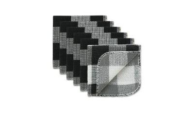 Design Imports Scrubber Dishcloths Collection Windowpane Dishrag Set, 12x12", Black Buffalo Check, 6 Piece