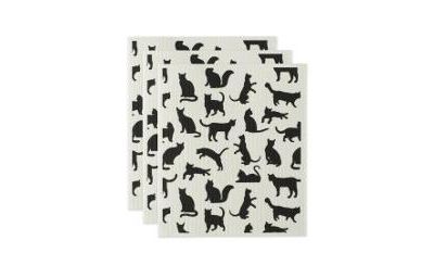 Design Imports Swedish Dishcloths for Kitchen Cleaning, Machine Washable Dishwasher Safe, 7.75 x 6.75", Cats, 3 Piece