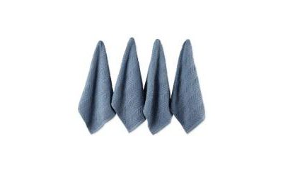 Design Imports Luxury Bar Mop Collection Chevron Dishtowel Set, 16x19", Stonewash Blue, 4 Piece