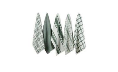 Design Imports Assorted Woven, Kitchen Dishtowel Set, 18x28", Dark Green, 5 Piece