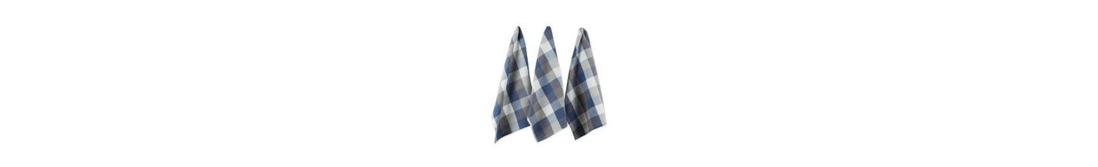 Design Imports Tri-Color Check Collection Kitchen, Dishtowel Set, French Blue, 3 Piece