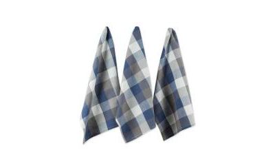Design Imports Tri-Color Check Collection Kitchen, Dishtowel Set, French Blue, 3 Piece