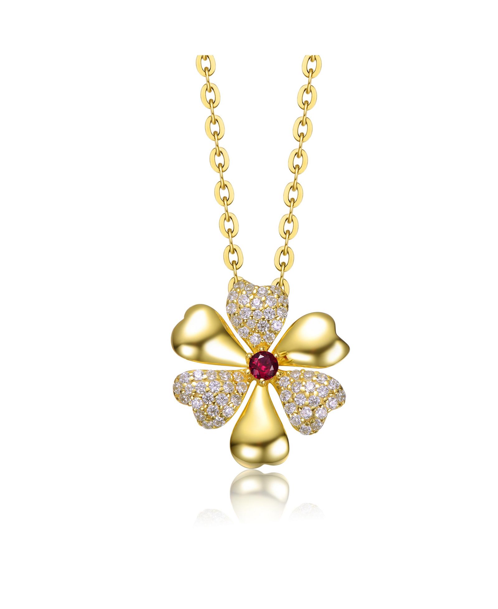 Rachel Glauber Sophisticated 14K Gold Plated CZ Pave Floral Necklace