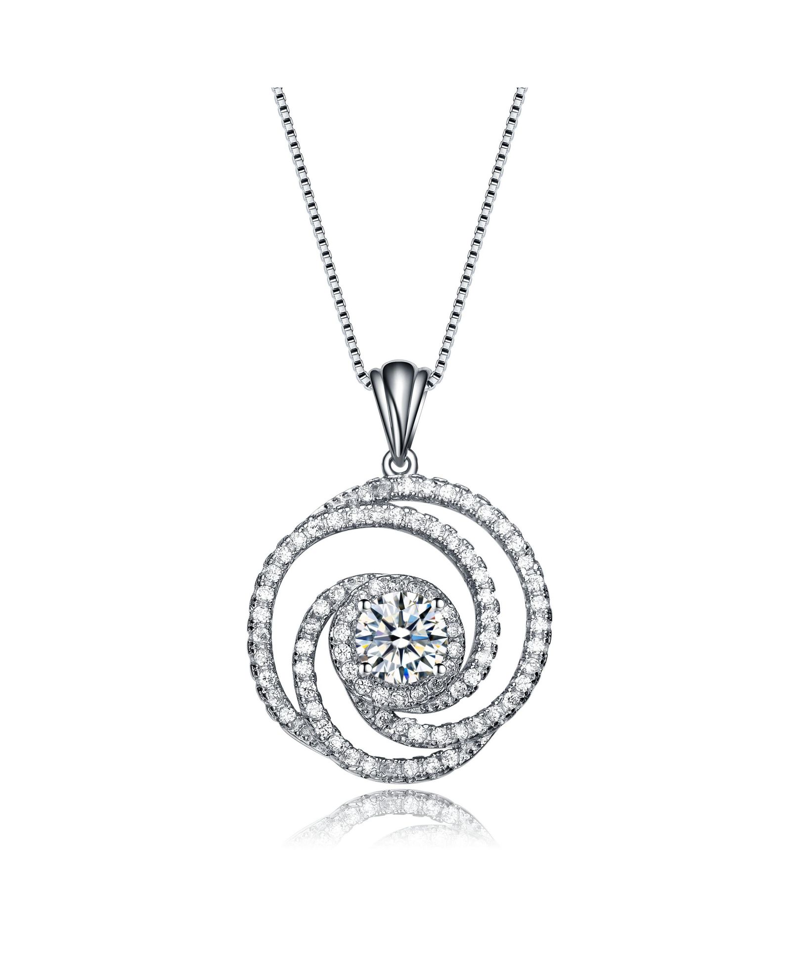 Подвеска Genevive Sterling Silver White Gold Plated CZ Swirl