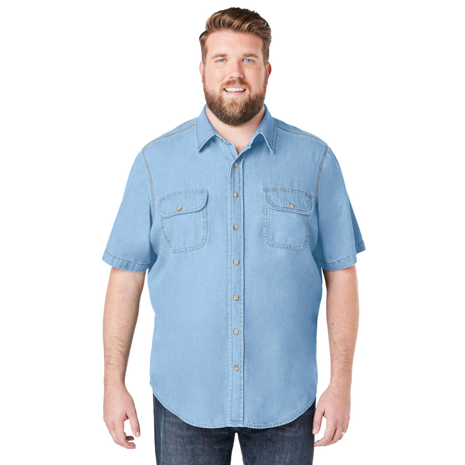 Мужская рубашка Boulder Creek Men's by KingSize Short Sleeve Denim and Twill