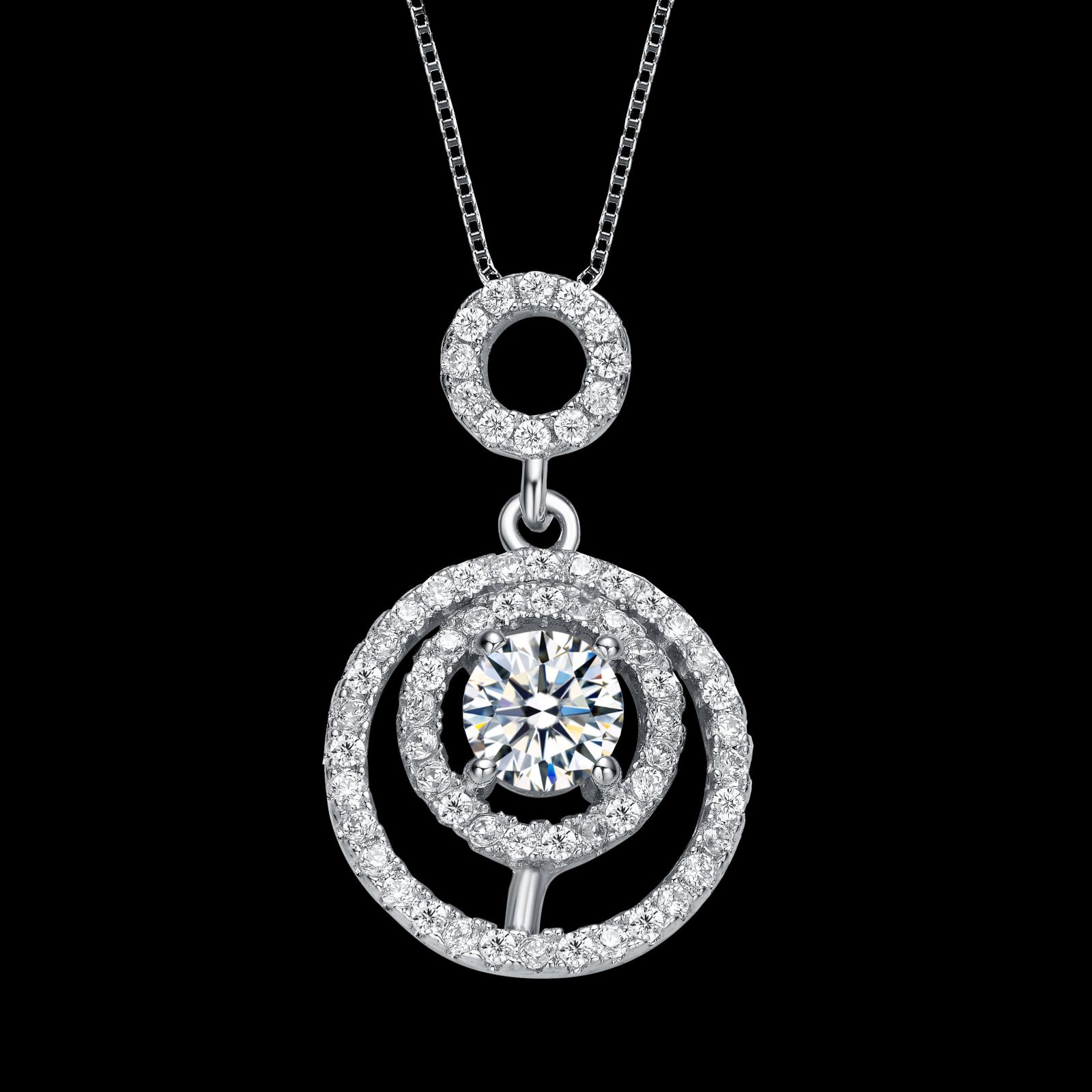 Колье Rachel Glauber White Gold Plated CZ Double Halo Drop Pendant