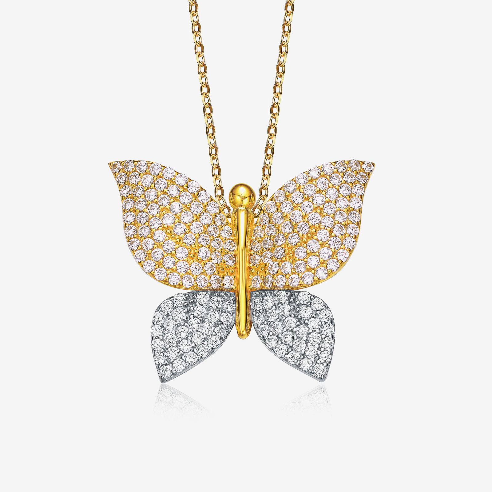 Chic Two Tone Plated with Cubic Zirconia Butterfly Pendant Necklace