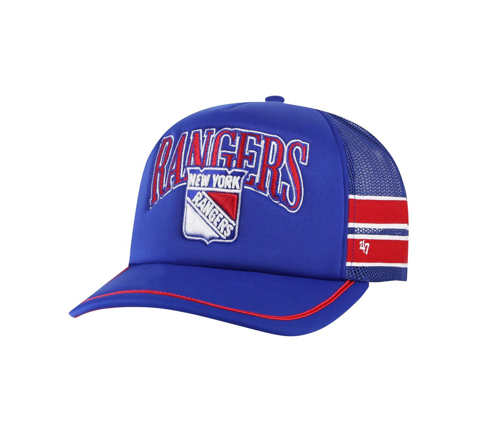 47 Brand Men's Blue New York Rangers Sideband Stripes Trucker Snapback Hat