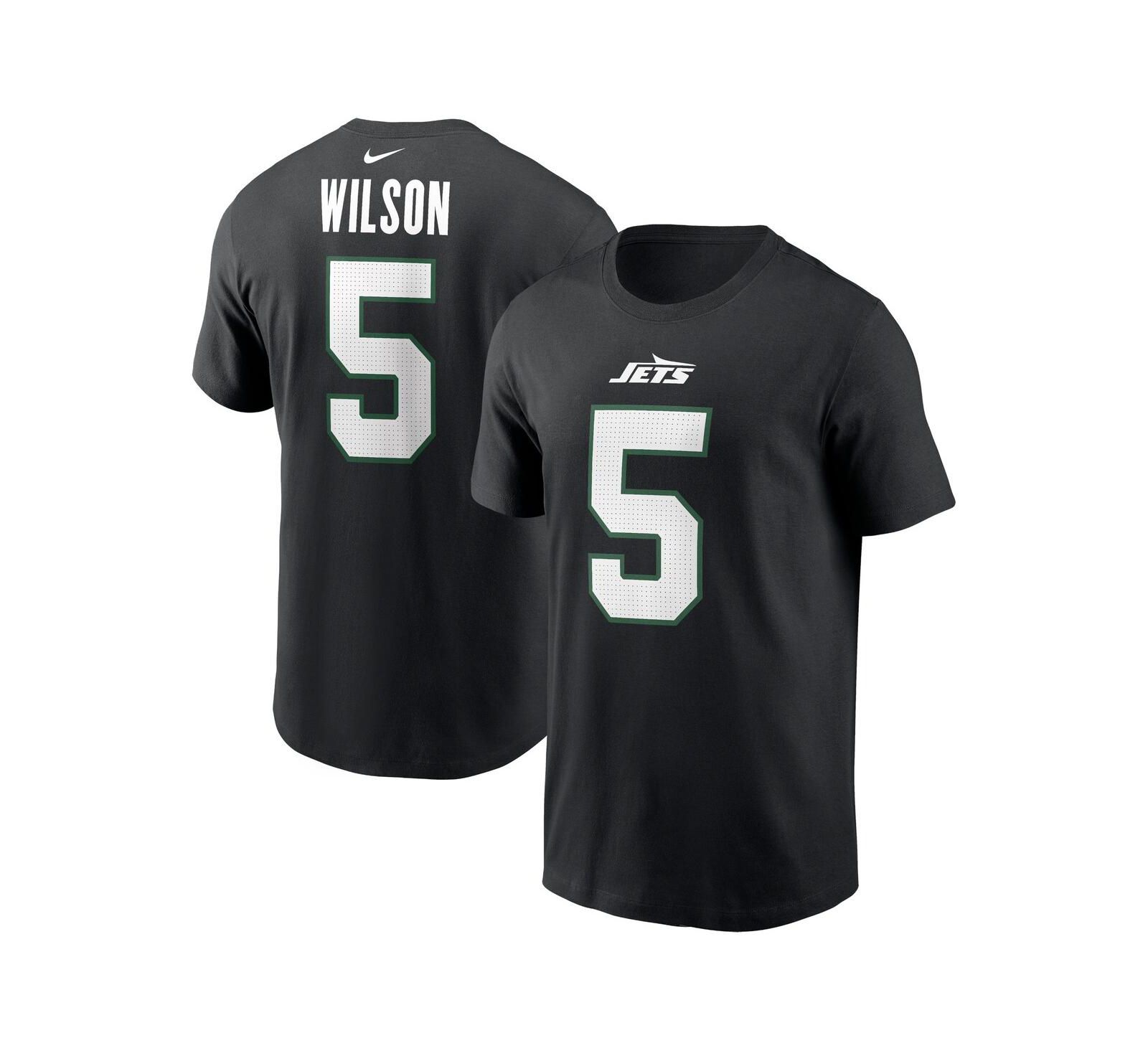 Мужская футболка Nike Garrett Wilson Black New York Jets Name & Number