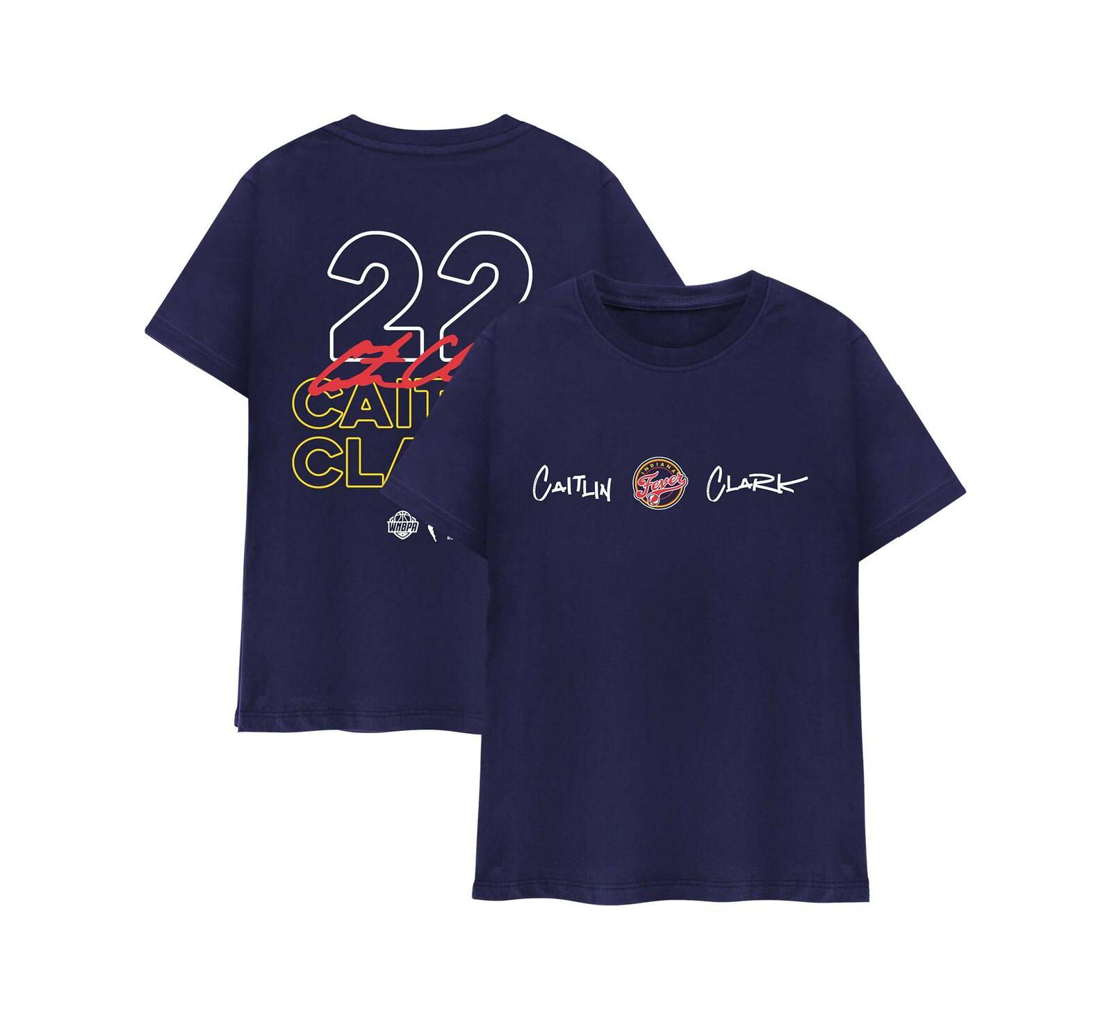 Round21 Мужская и Женская футболка Caitlin Clark Navy Indiana Fever Player Signature
