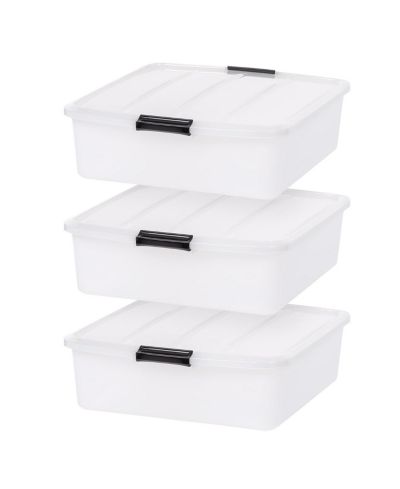 IRIS 3 Pack 33qt Plastic Buckle Up Under Bed Storage Container with Lids and Durable Buckles Clear