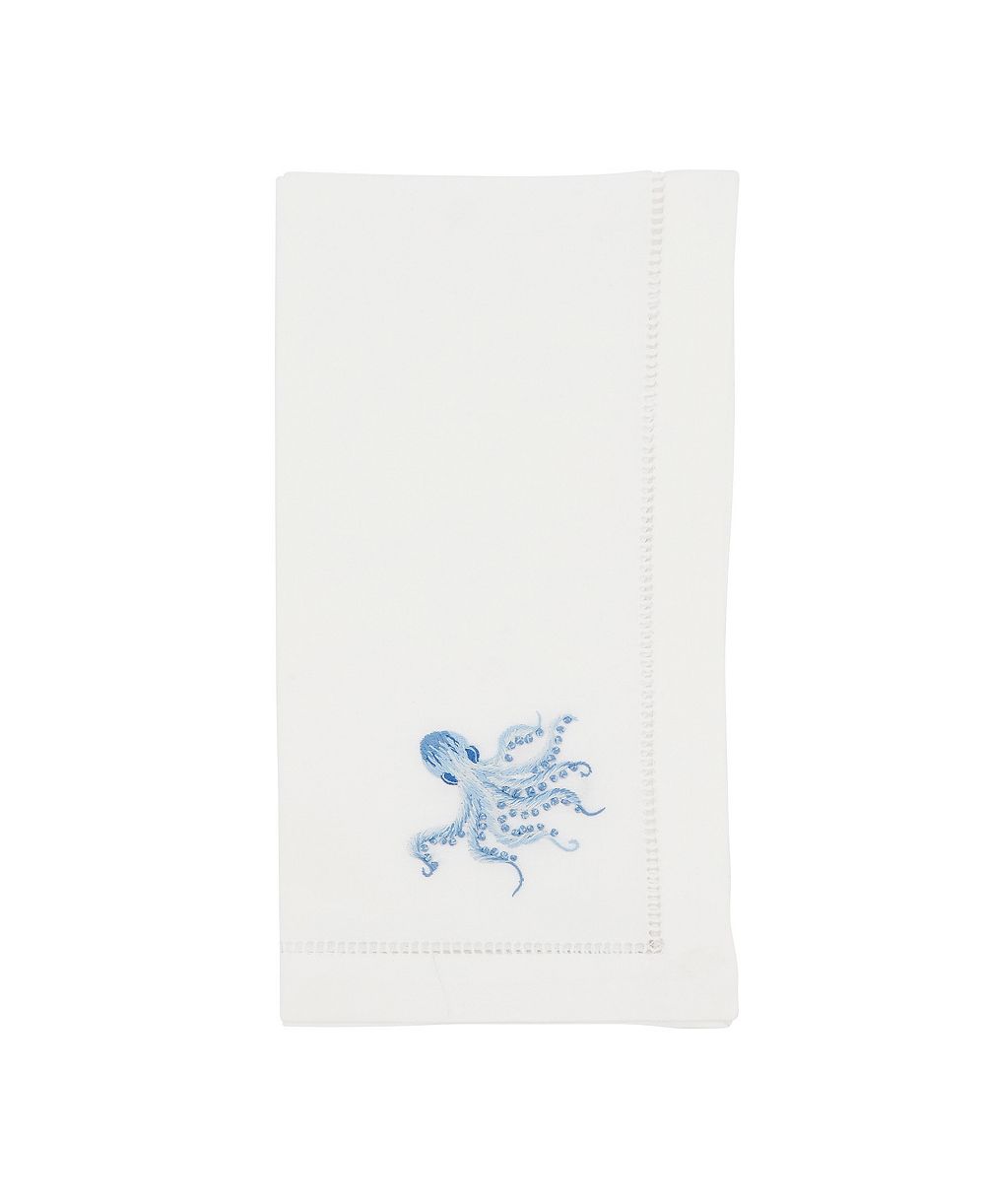 Saro Lifestyle Ocean Treasures Embroidered Octopus Napkin Set of 6, 20"x20"