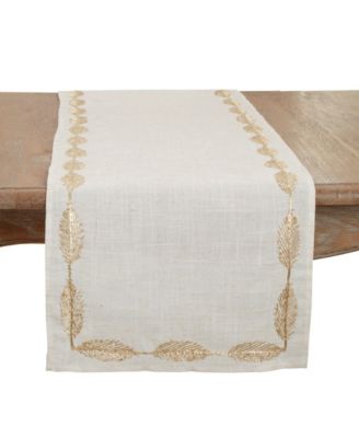 Saro Lifestyle Intricate Leaf Pattern Embroidered Table Runner, 16"x54"