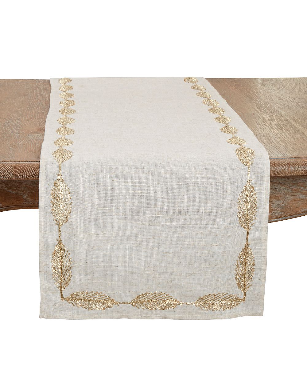 Saro Lifestyle Intricate Leaf Pattern Embroidered Table Runner, 16"x72"