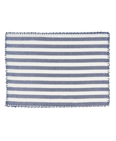 Saro Lifestyle набор подставок под тарелки с помпонами и полосками Classic Striped Whipstitch, 4 шт, 14"x20"