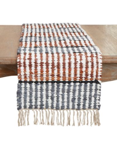 Saro Lifestyle Кожаная дорожка для стола с бахромой и полоской Chindi, 16"x72"