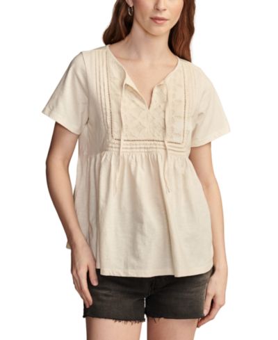 Женский хлопковый топ Lucky Brand с вышивкой и завязками на шее