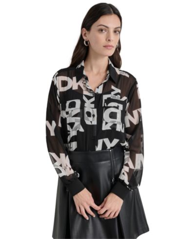 Женская рубашка с длинным рукавом с логотипом DKNY