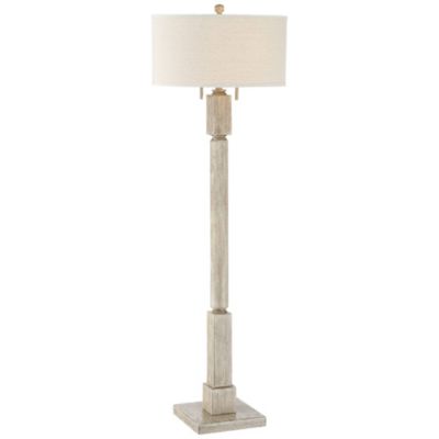 Regency Hill Baluster Country Cottage Floor Lamp 63 1/2" Tall Pickled Wood Oatmeal Linen Drum Shade for Living Room Reading Bedroom Office House