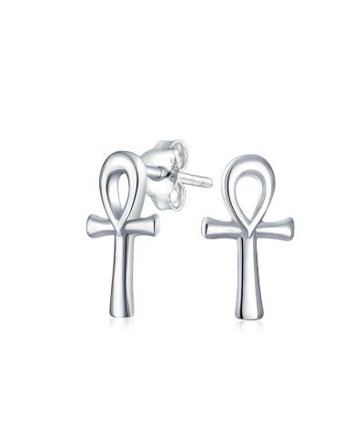 Серьги-гвоздики Bling Jewelry Minimalist Petite Delicate Religious Symbol of Life Egyptian Ankh Cross 14k Gold 2.5 Microns Vermeil Sterling Silver