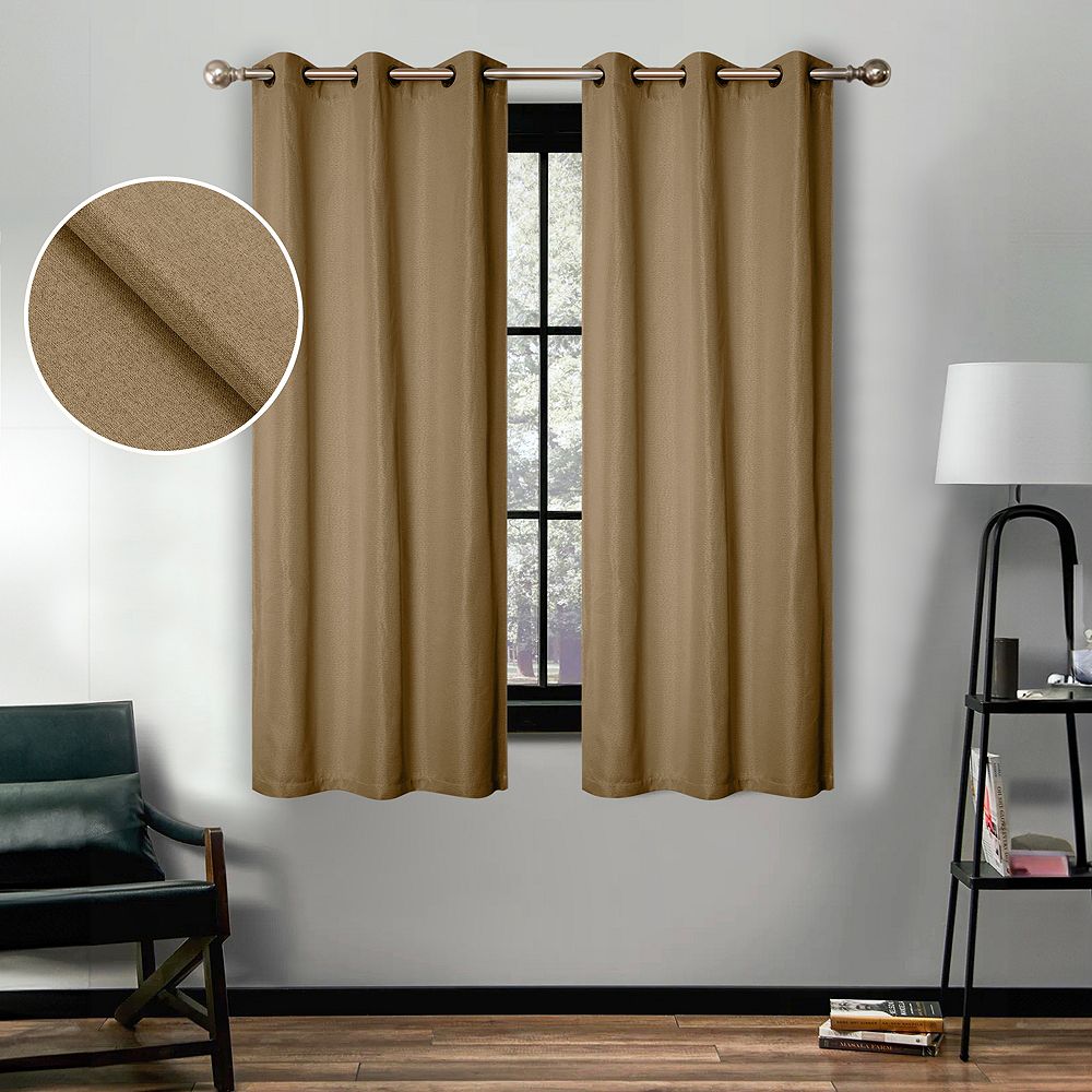 Linen Semi Blackout Grommet Washable Room Darkening Curtains, Set of 2 Panels