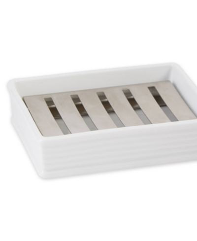 RSVP International Ceramic Stoneware and Stainless Steel 5x4" Soap Dish