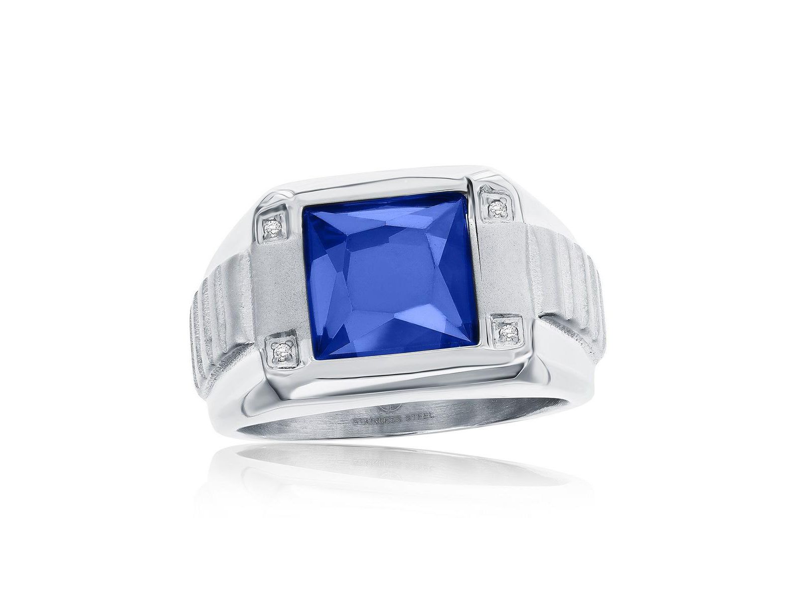 Stainless Steel Genuine Spinel Square CZ Ring