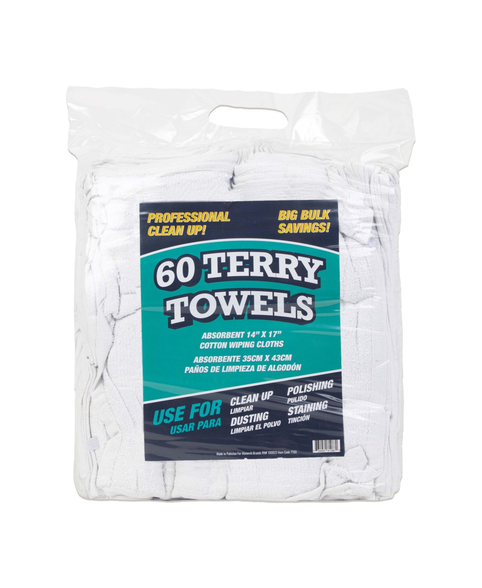 Arkwright Home Terry Towels 14x17in Multi-Purpose Cotton Cleaning Cloths, Pack of 60