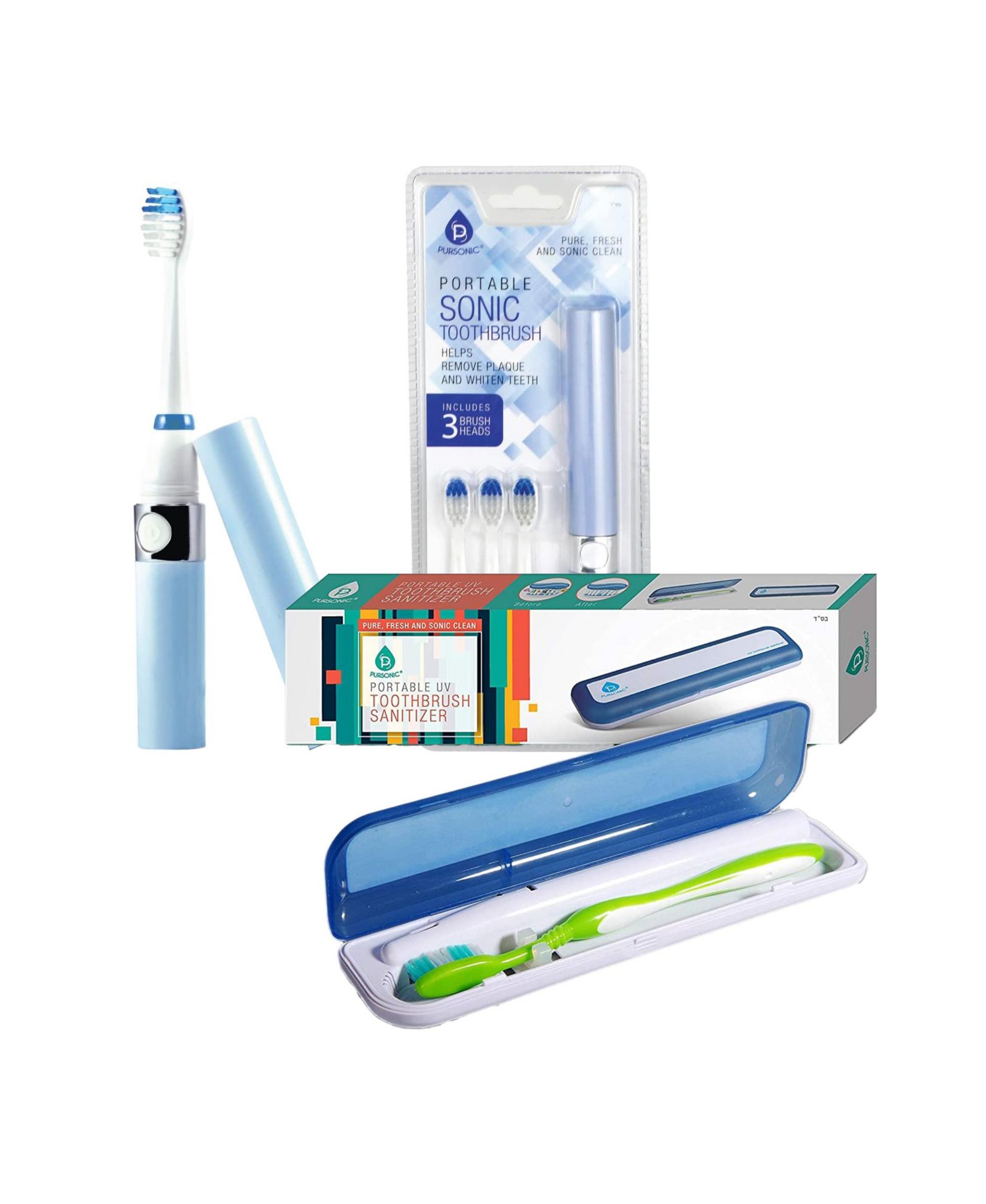 Pursonic Travel Oral Care Essentials Bundle: Portable UV Toothbrush Sanitizer & Portable Electric Toothbrush