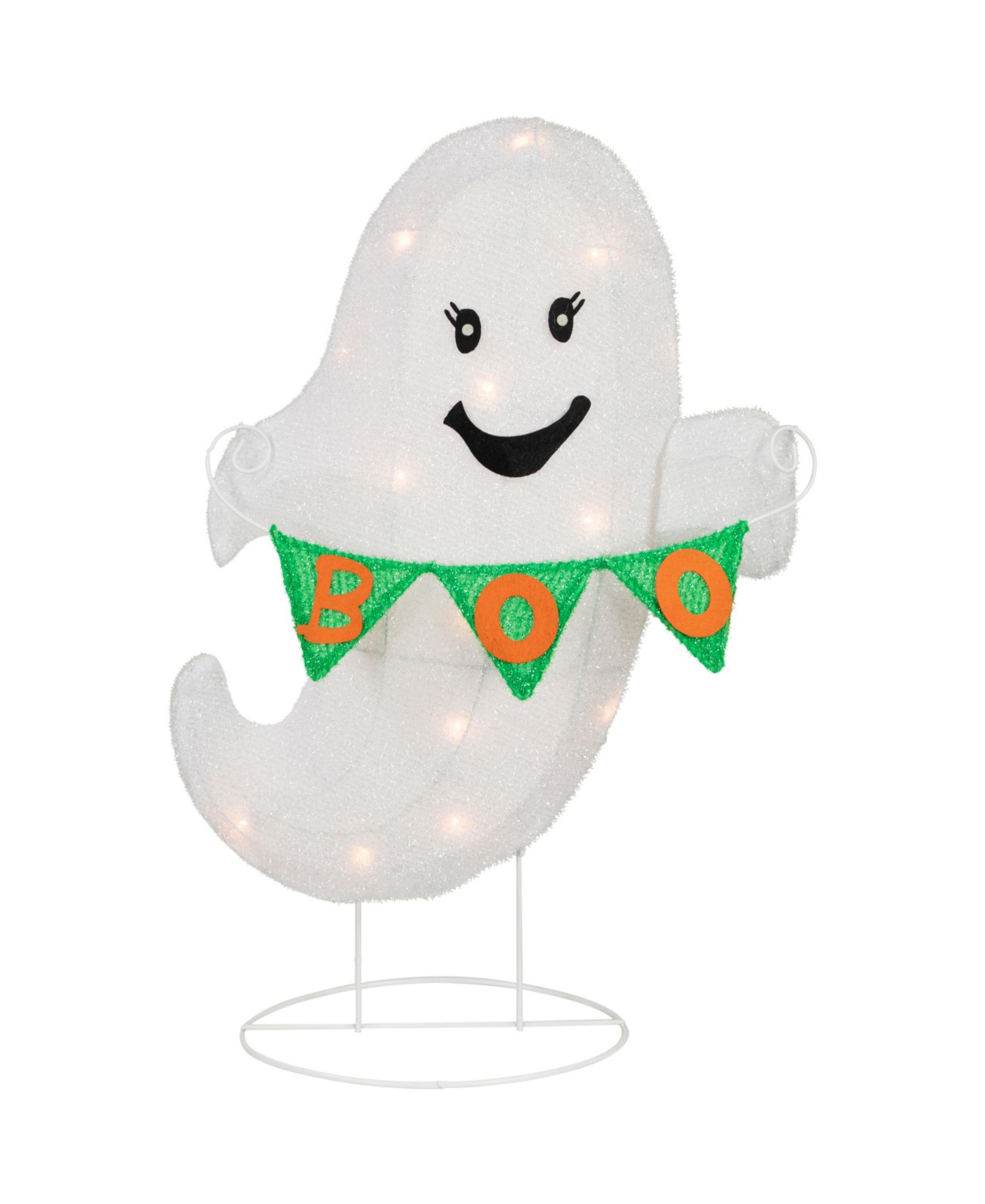 Декорация для двора Halloween Northlight Светящееся белое привидение с баннером "Boo" LED