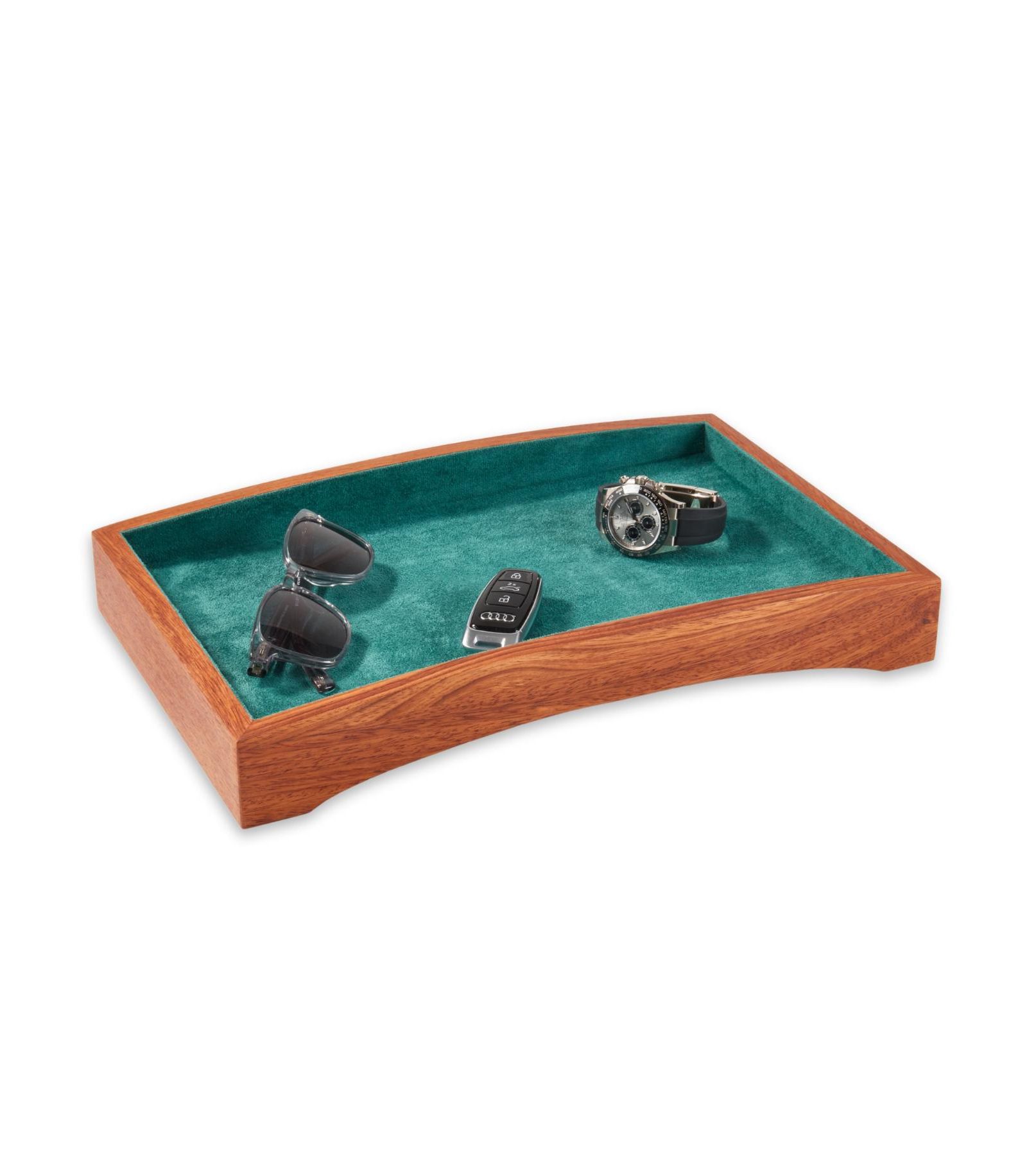 Bey-Berk Wooden Valet Tray with Felt-Lined Interior