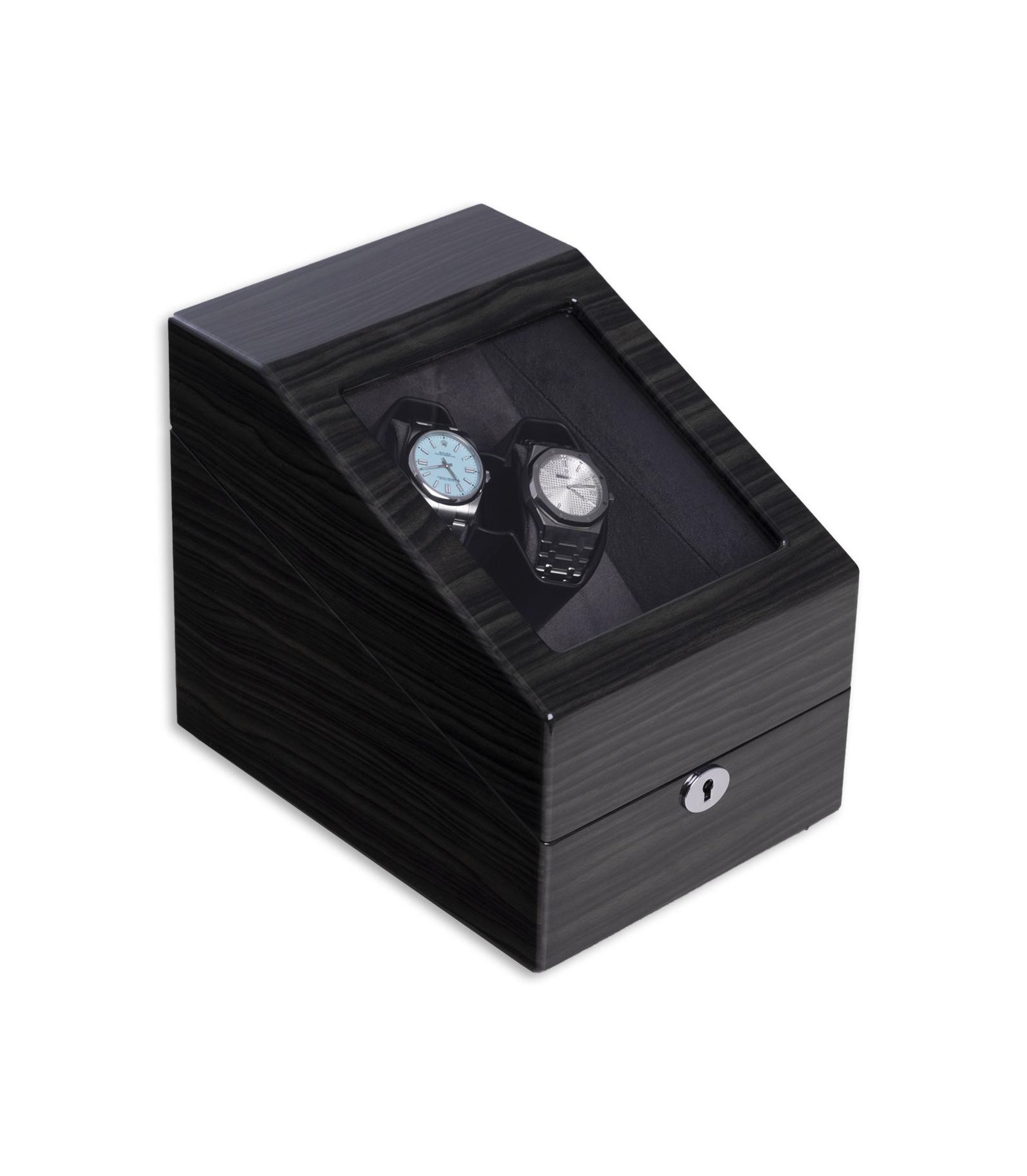 Bey-Berk Polished Ash Wood Two Watch Winder and Three Watch Storage