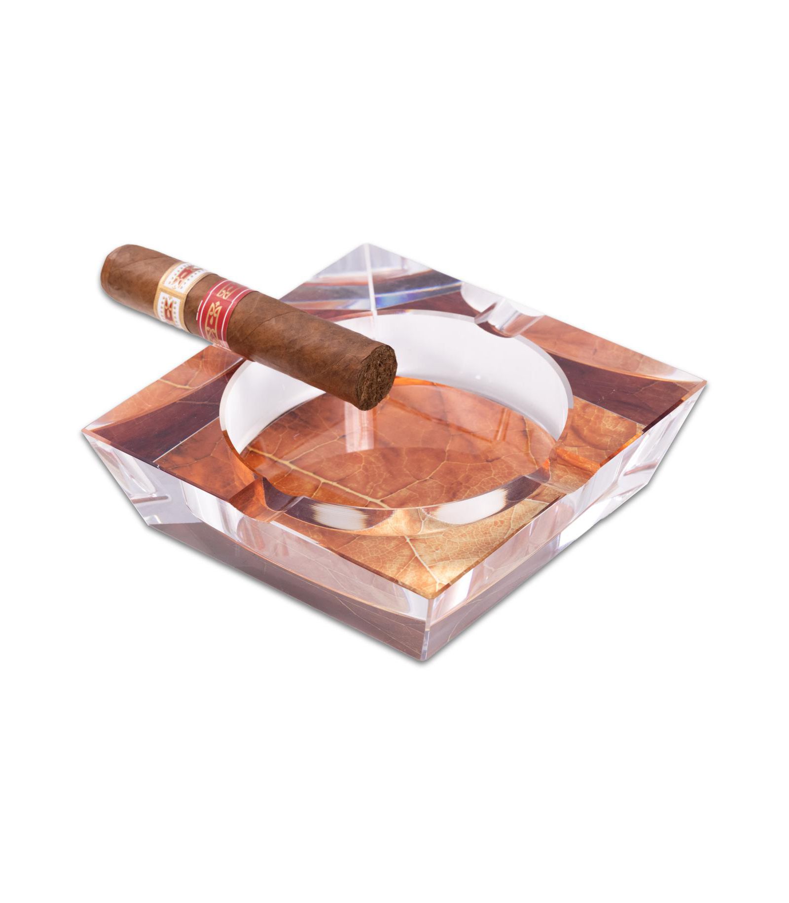 Хрустальная пепельница Bey-Berk с дизайном Tobacco Leaf и четырьмя подставками для сигар