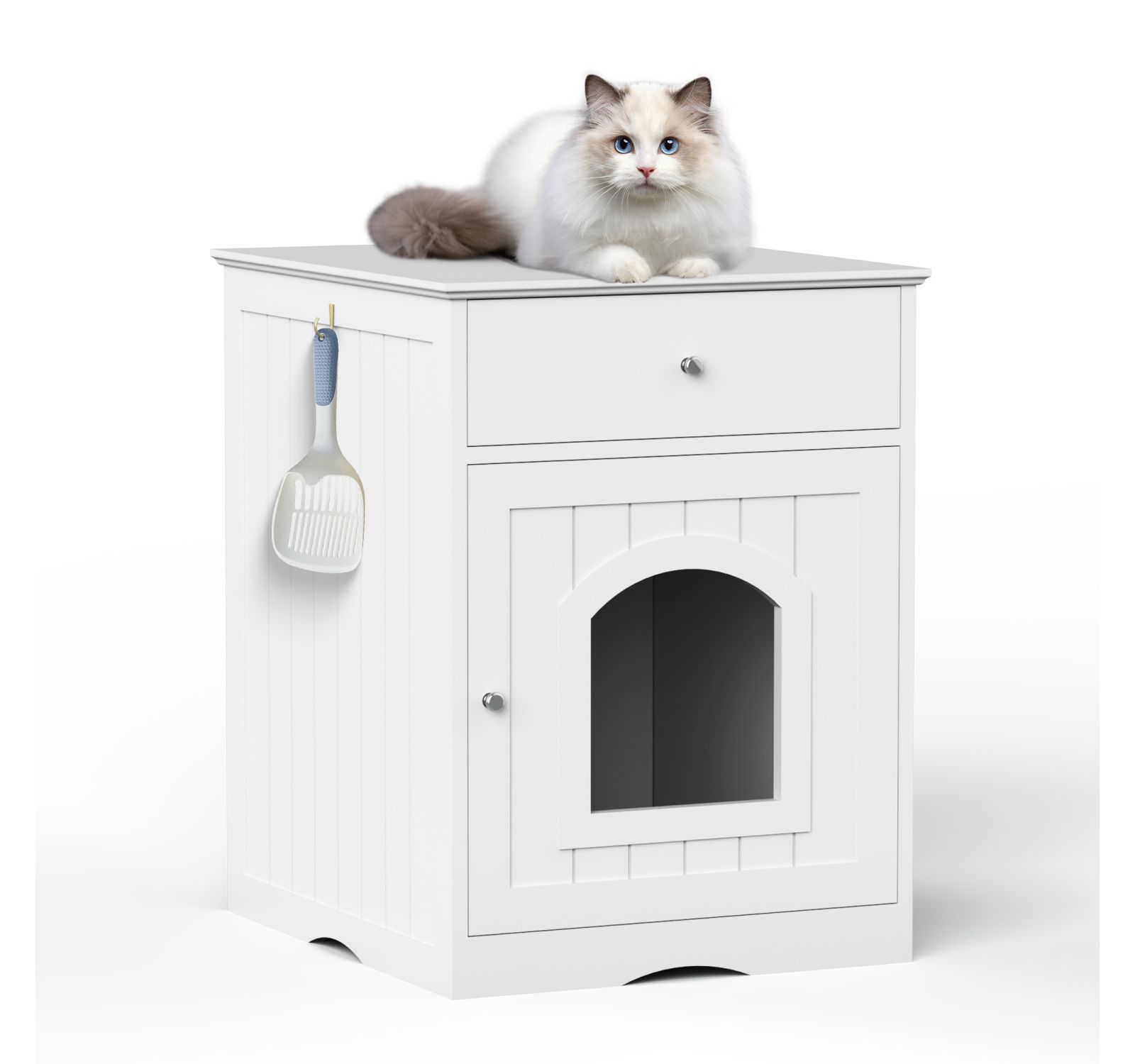 Streamdale Wooden Cat Litter Box Enclosure with Drawer and Side Table