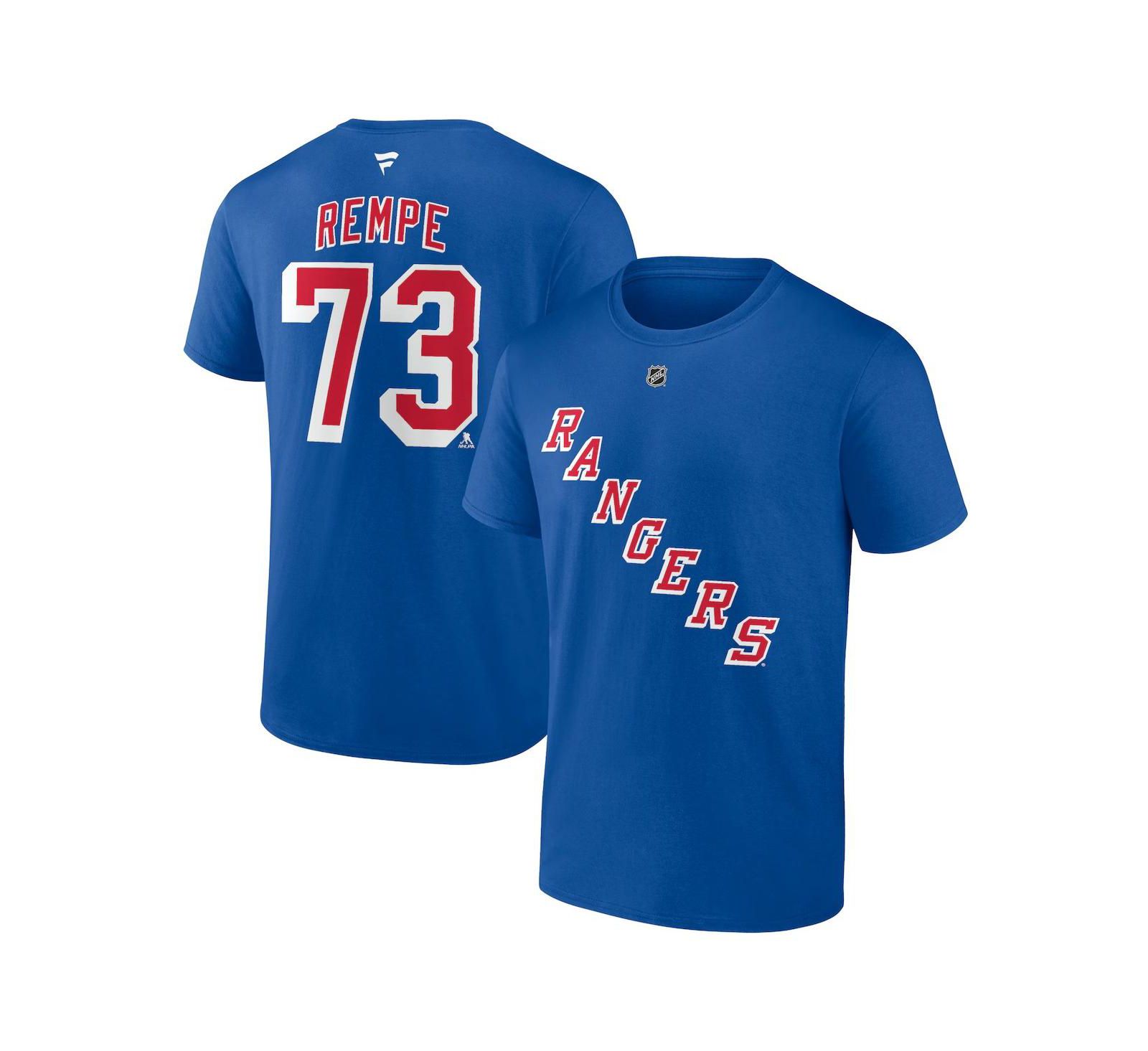 Fanatics Men's  Matt Rempe Blue New York Rangers Authentic Stack Name & Number T-Shirt