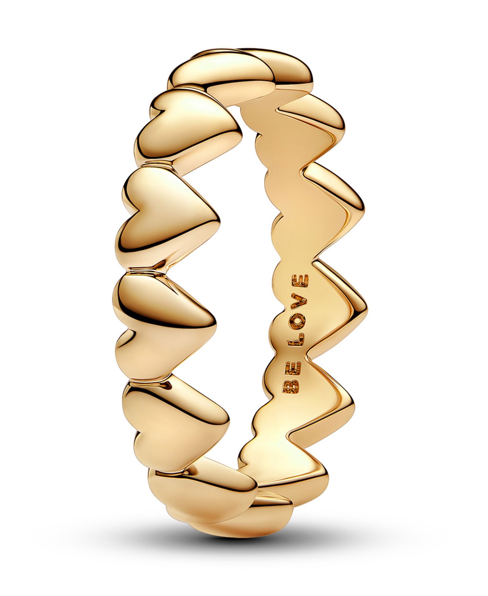 Кольцо Pandora 14K Gold-Plated Row of Hearts Ring