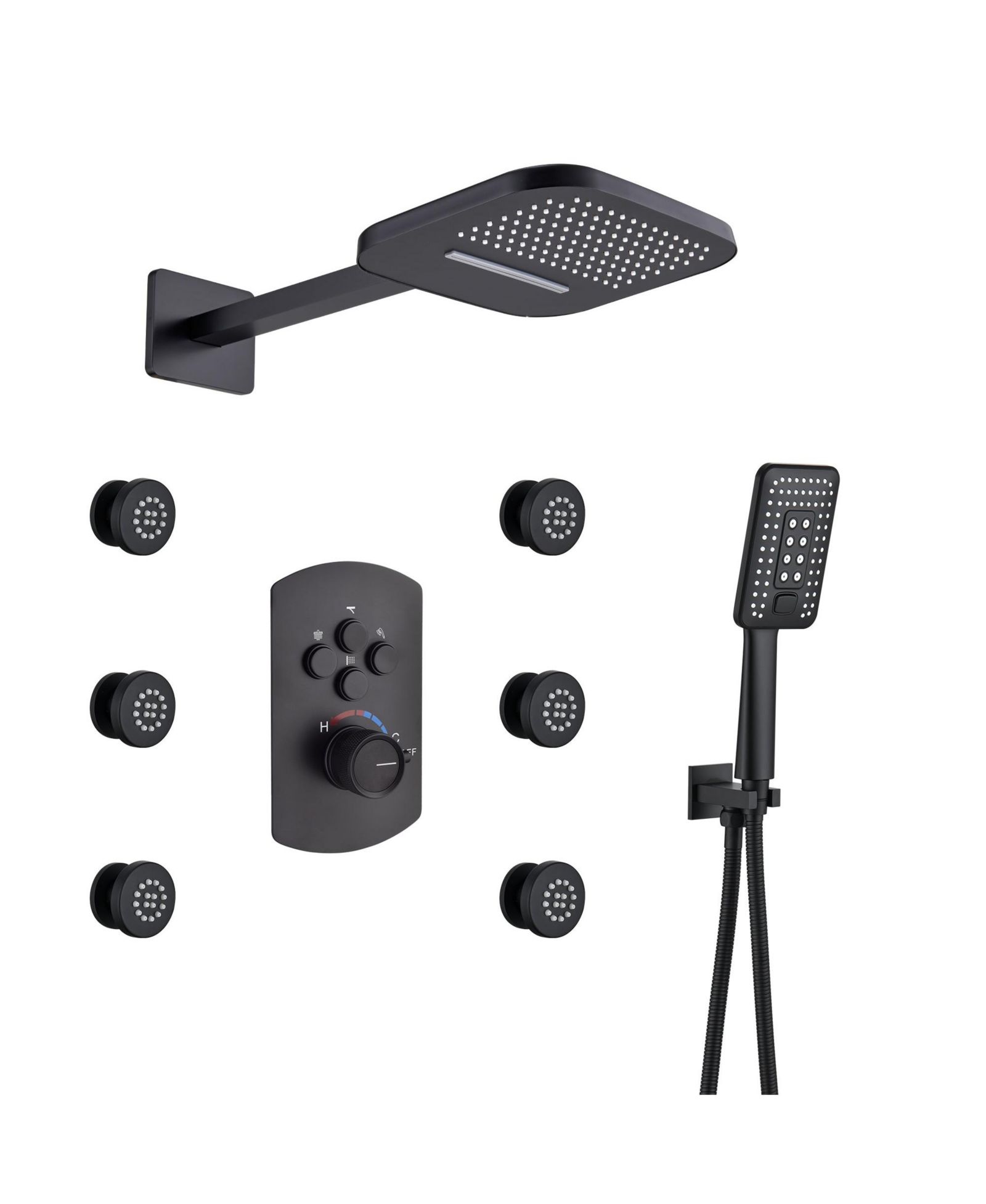LUCKY ONE 6 Body Jets and Rough-in Valve Pressure Balanced 3 Functions 6 Sprays 22 Inch Wall Mounted Shower System